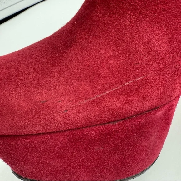 Gucci Kid Suede Red Platform Ankle Boots High Heel EU 37.5 US 7.5 - Picture 13 of 17